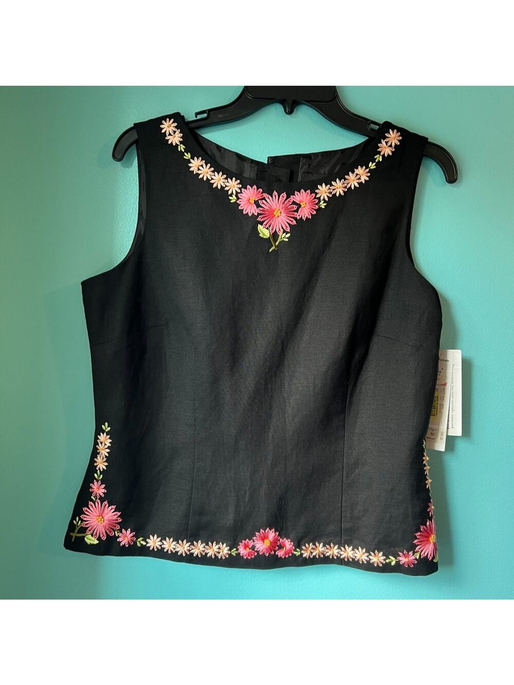Positive attitude NWT black linen top sleeveless womens summer top size 12